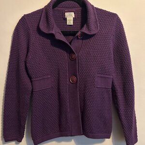 Plum L.L. Bean Knit Button Up Sweater - Cotton and Angora, Size